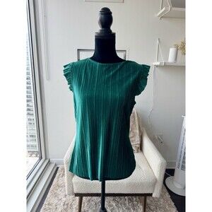 Worthington Green Velvet Flutter Sleeve Pleated Tank Size Medium NEW